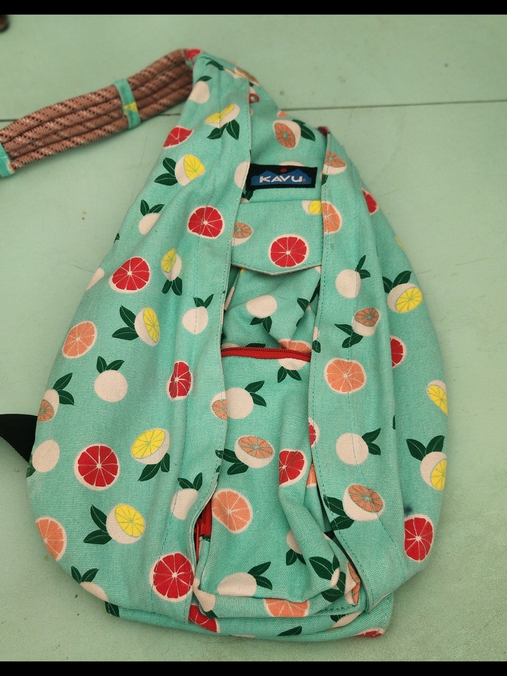 Kavu Teal Citrus Print Sling Bag
